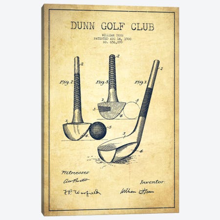 Dunn Golf Club Vintage Patent Blueprint Canvas Print #ADP2169} by Aged Pixel Art Print