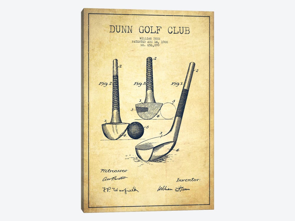 Dunn Golf Club Vintage Patent Blueprint by Aged Pixel 1-piece Canvas Art