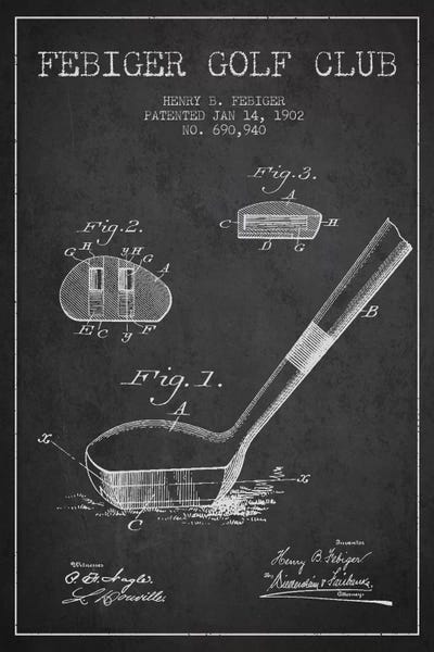 Golf: Febiger Golf Club Charcoal Patent Blueprint by Aged Pixel