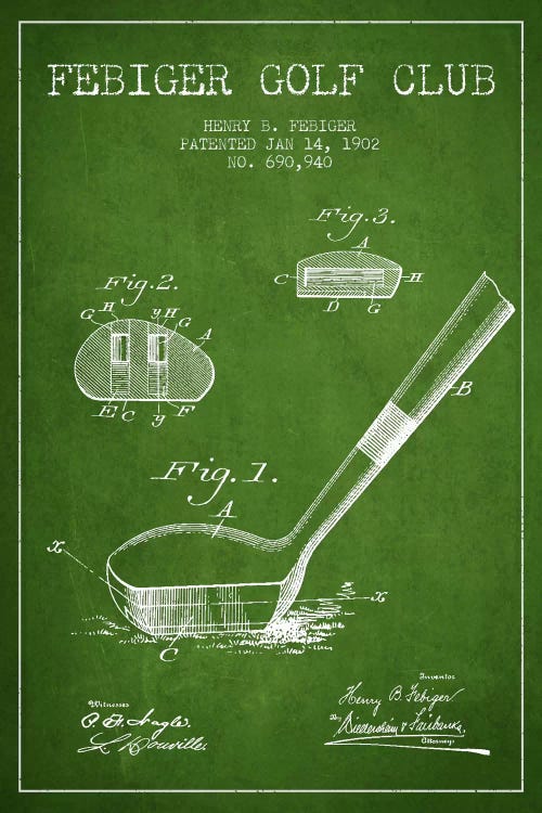 Febiger Golf Club Green Patent Blueprint by Aged Pixel wall art