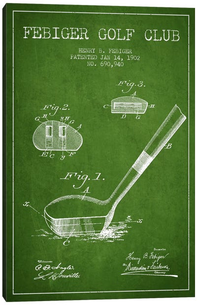 Febiger Golf Club Green Patent Blueprint Canvas Art Print