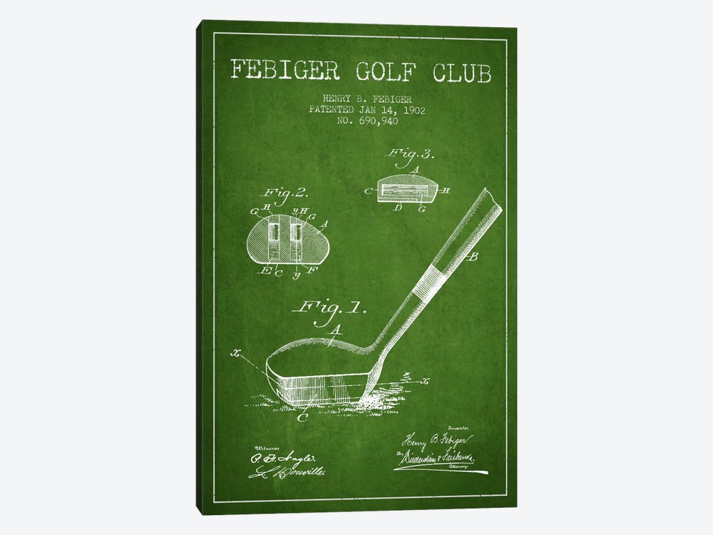 Febiger Golf Club Green Patent Blueprint by Aged Pixel 1-piece Canvas Print