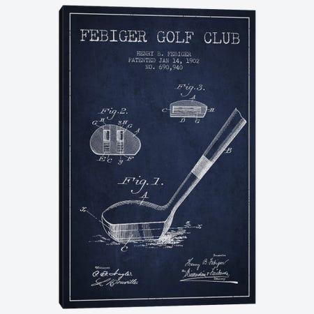 Febiger Golf Club Navy Blue Patent Blueprint Canvas Print #ADP2172} by Aged Pixel Canvas Wall Art