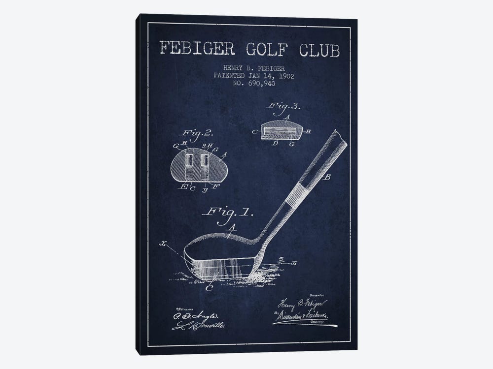 Febiger Golf Club Navy Blue Patent Blueprint by Aged Pixel 1-piece Canvas Artwork