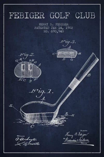 Golf: Febiger Golf Club Navy Blue Patent Blueprint by Aged Pixel