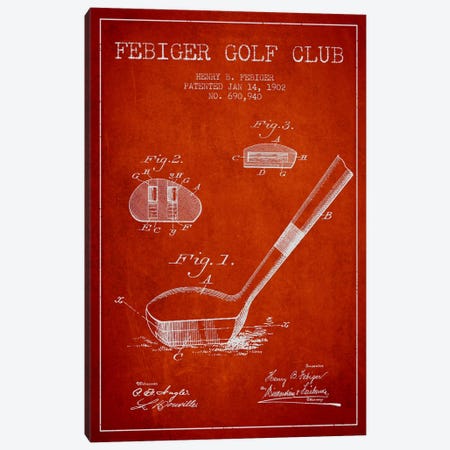 Febiger Golf Club Red Patent Blueprint Canvas Print #ADP2173} by Aged Pixel Canvas Art