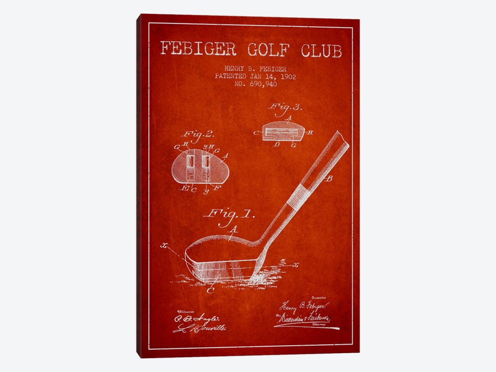Febiger Golf Club Red Patent Blueprint by Aged Pixel 1-piece Art Print