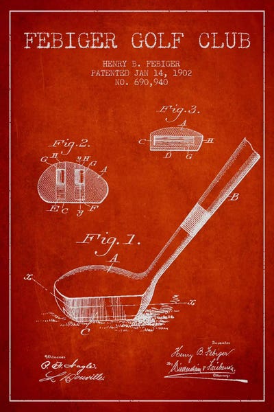 Golf: Febiger Golf Club Red Patent Blueprint by Aged Pixel