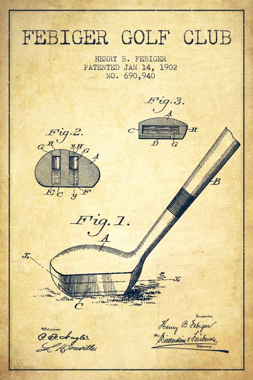 Febiger Golf Club Vintage Patent Blueprint by Aged Pixel wall art