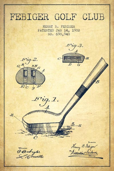 Golf: Febiger Golf Club Vintage Patent Blueprint by Aged Pixel