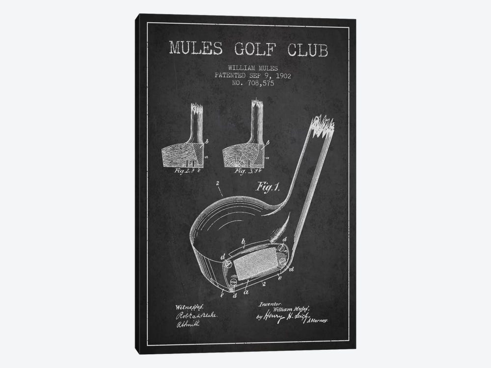 Mules Golf Club Charcoal Patent Blueprint by Aged Pixel 1-piece Canvas Art Print