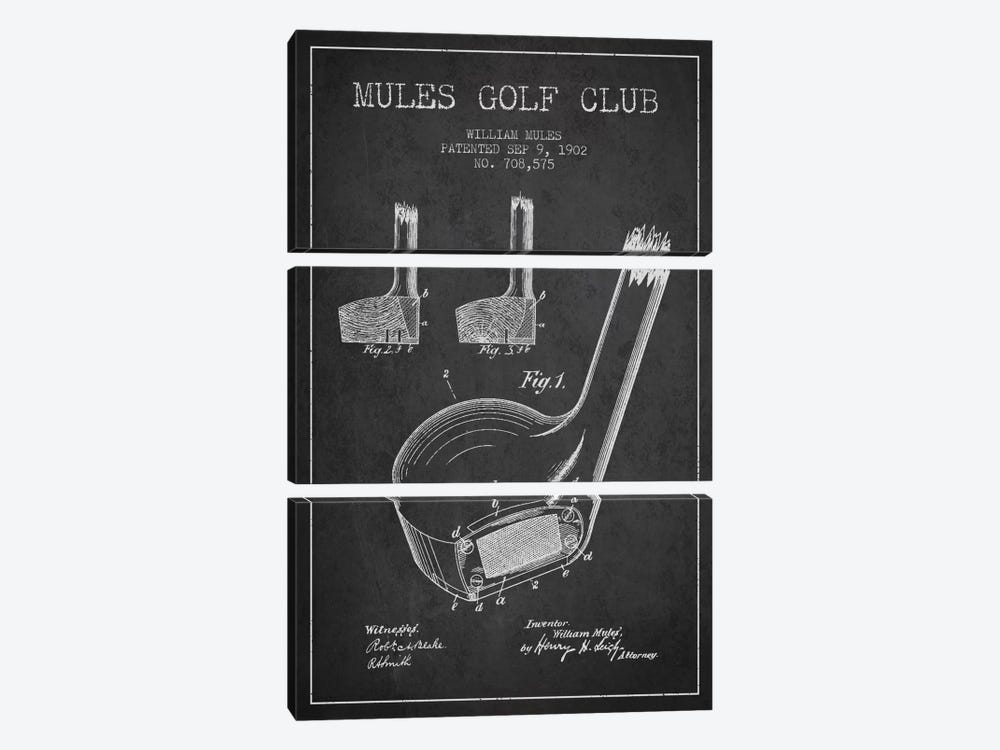 Mules Golf Club Charcoal Patent Blueprint by Aged Pixel 3-piece Art Print