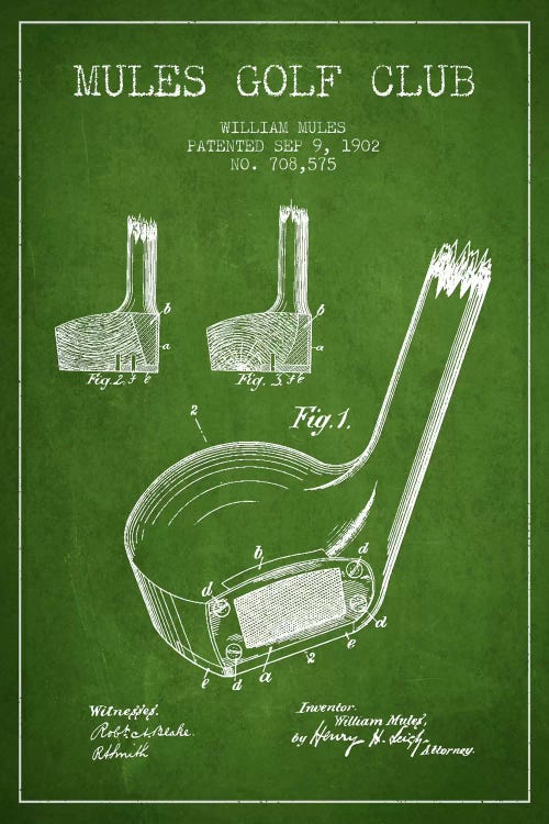 Mules Golf Club Green Patent Blueprint by Aged Pixel wall art