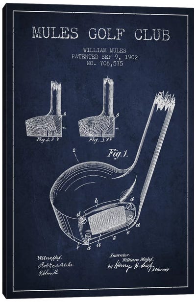 Mules Golf Club Navy Blue Patent Blueprint Canvas Art Print - Sports Blueprints