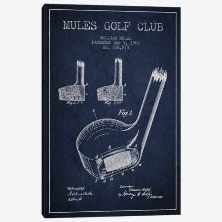 Mules Golf Club Navy Blue Patent Blueprint Canvas Print #ADP2177} by Aged Pixel Canvas Art Print