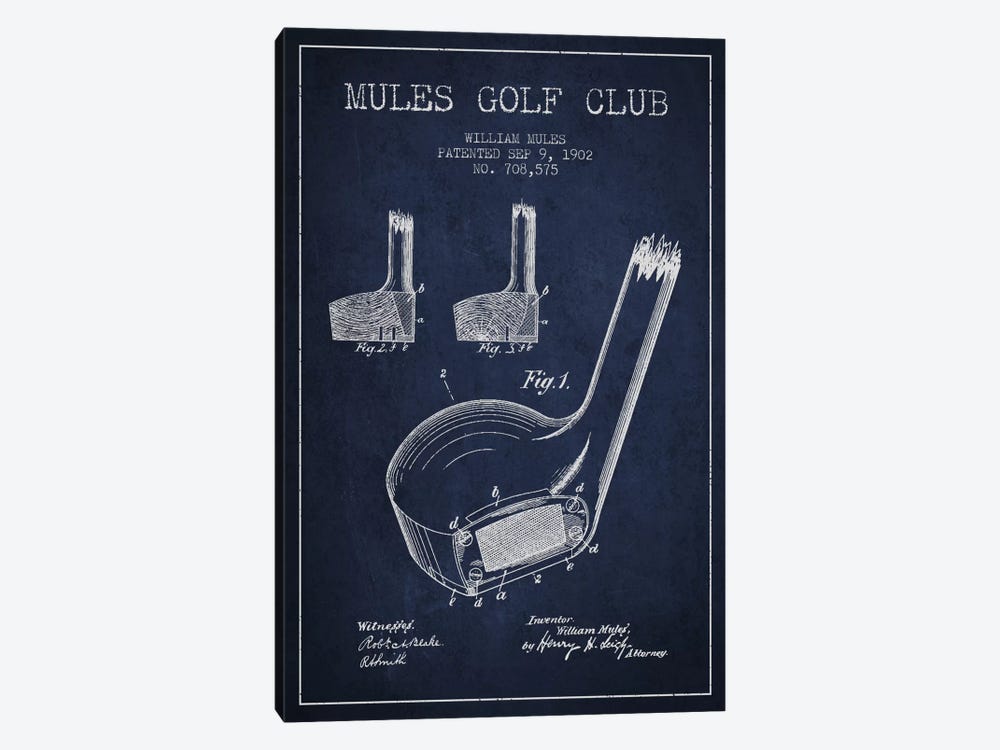 Mules Golf Club Navy Blue Patent Blueprint by Aged Pixel 1-piece Canvas Art Print