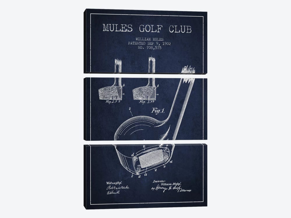 Mules Golf Club Navy Blue Patent Blueprint by Aged Pixel 3-piece Canvas Print
