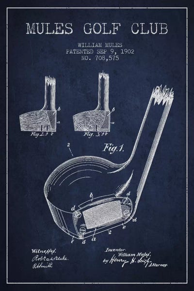Golf: Mules Golf Club Navy Blue Patent Blueprint by Aged Pixel