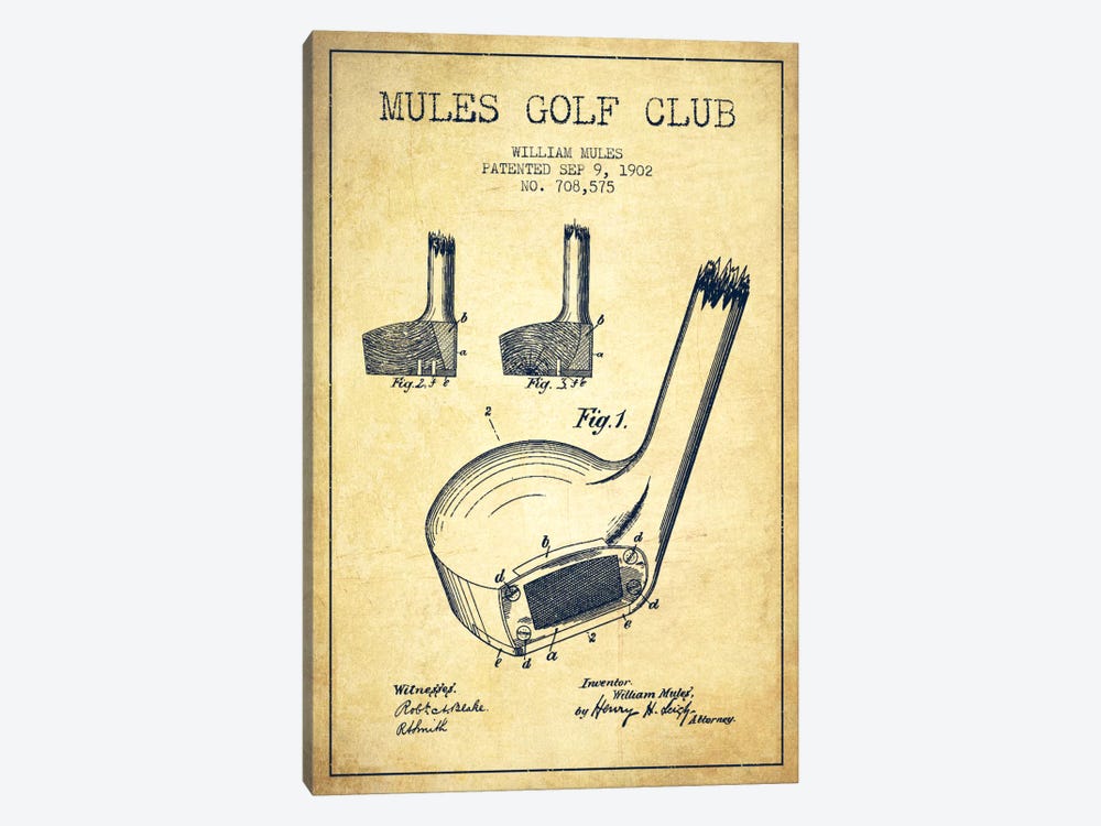 Mules Golf Club Vintage Patent Blueprint by Aged Pixel 1-piece Art Print