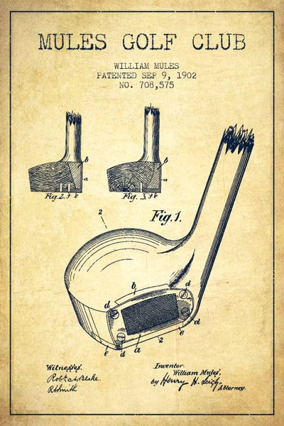 Golf: Mules Golf Club Vintage Patent Blueprint by Aged Pixel