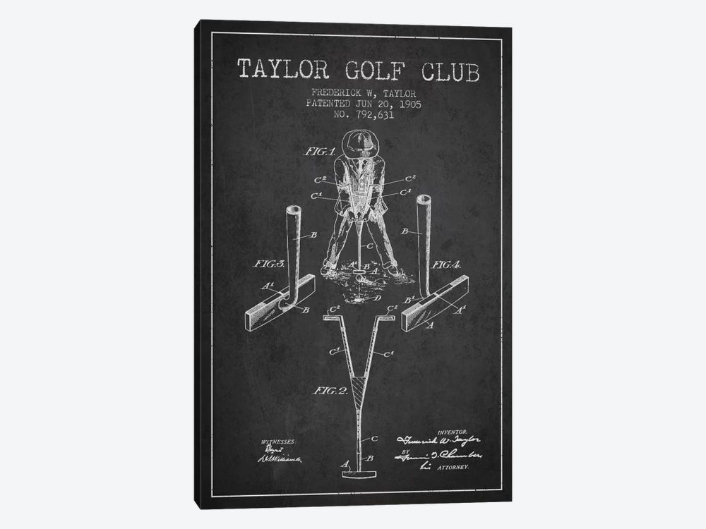 Taylor Golf Club Charcoal Patent Blueprint by Aged Pixel 1-piece Canvas Print