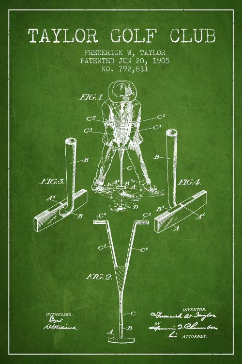 Taylor Golf Club Green Patent Blueprint by Aged Pixel wall art