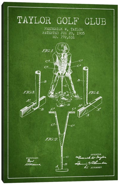 Taylor Golf Club Green Patent Blueprint Canvas Art Print