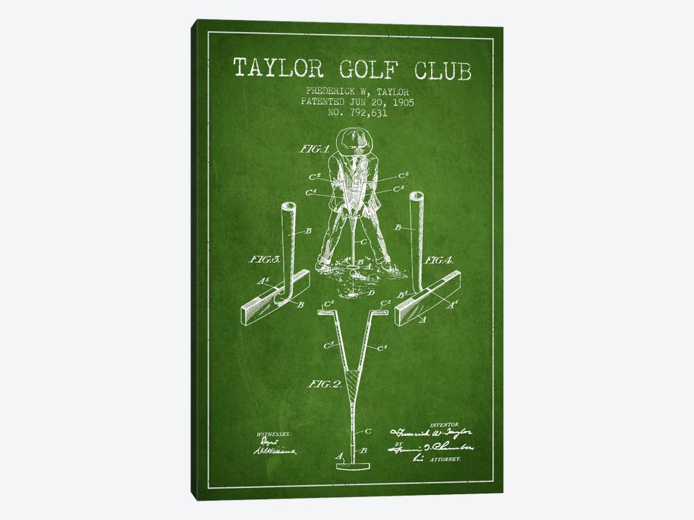 Taylor Golf Club Green Patent Blueprint by Aged Pixel 1-piece Canvas Art
