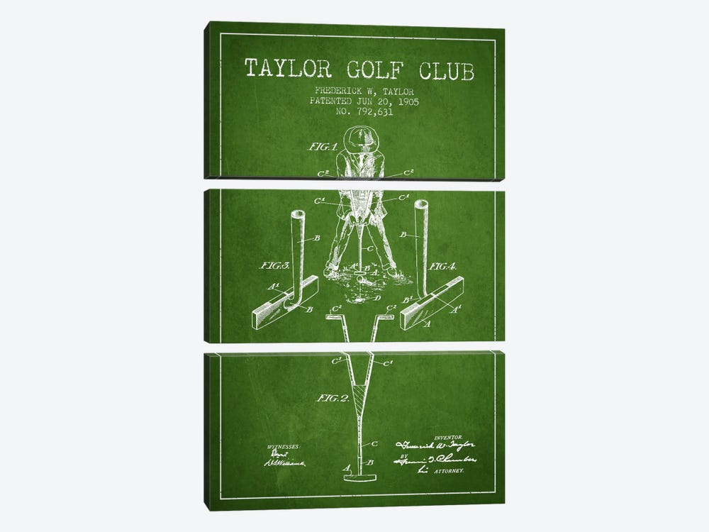 Taylor Golf Club Green Patent Blueprint by Aged Pixel 3-piece Canvas Art