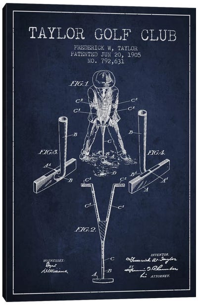 Taylor Golf Club Navy Blue Patent Blueprint Canvas Art Print - Aged Pixel: Sports