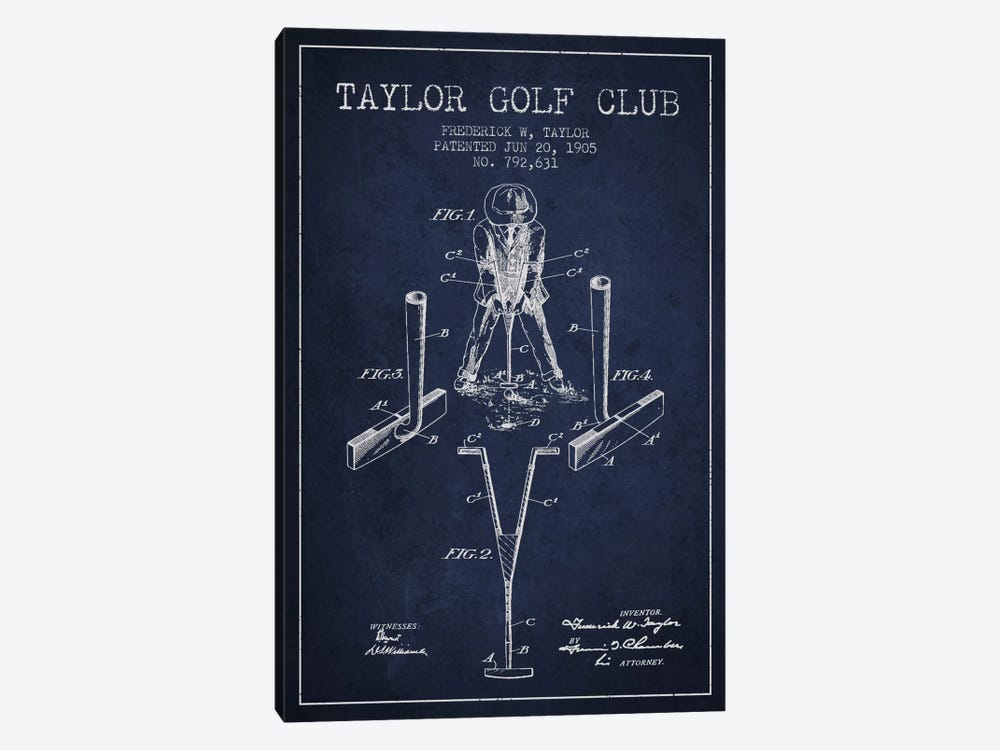 Taylor Golf Club Navy Blue Patent Blueprint by Aged Pixel 1-piece Canvas Art Print
