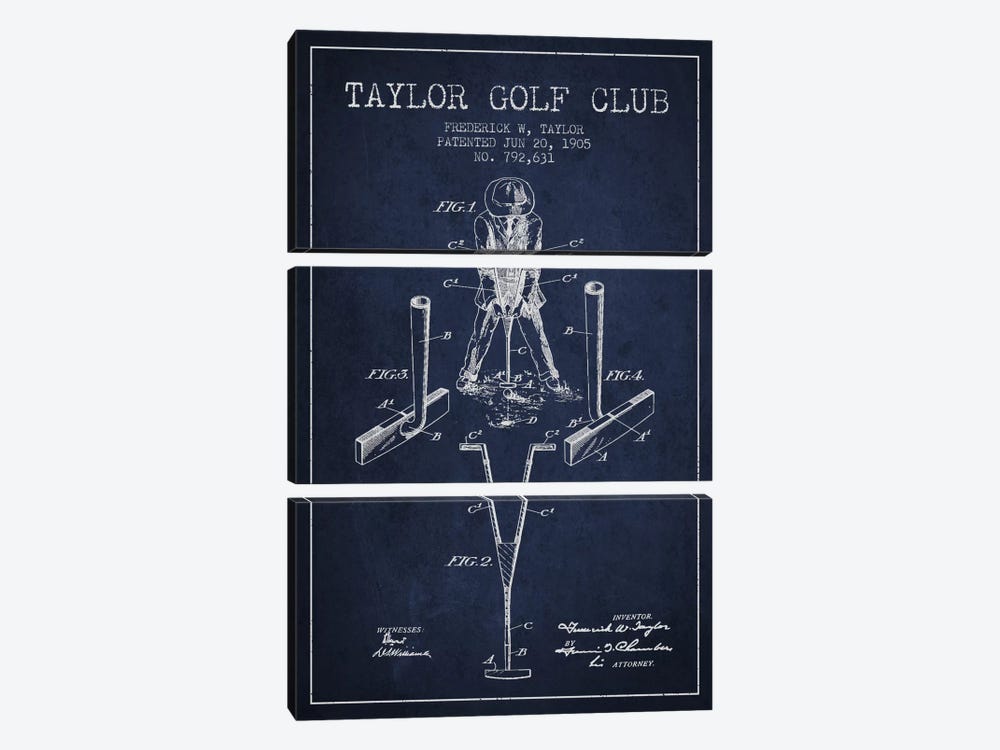 Taylor Golf Club Navy Blue Patent Blueprint 3-piece Art Print
