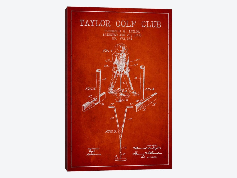 Taylor Golf Club Red Patent Blueprint by Aged Pixel 1-piece Canvas Wall Art