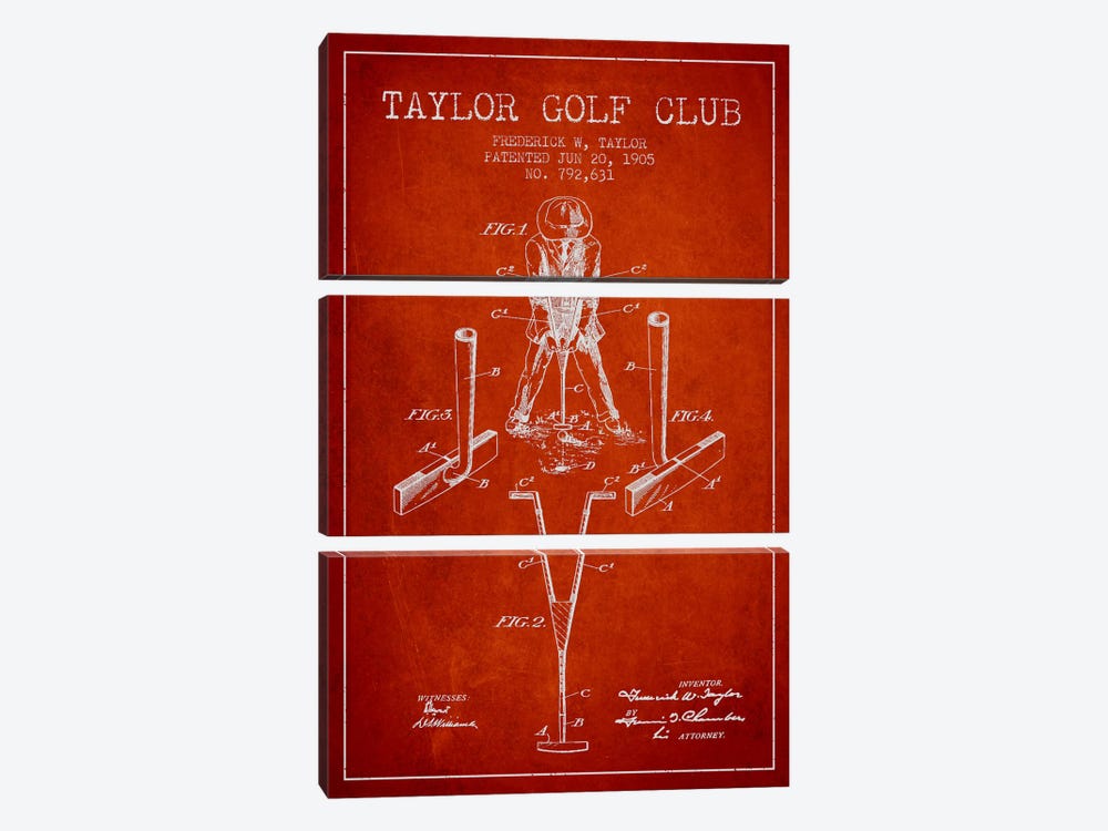 Taylor Golf Club Red Patent Blueprint by Aged Pixel 3-piece Canvas Art