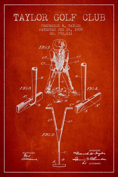 Golf: Taylor Golf Club Red Patent Blueprint by Aged Pixel