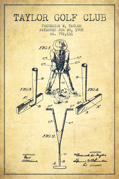 Taylor Golf Club Vintage Patent Blueprint by Aged Pixel framed canvas print