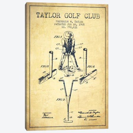 Taylor Golf Club Vintage Patent Blueprint Canvas Print #ADP2184} by Aged Pixel Canvas Art