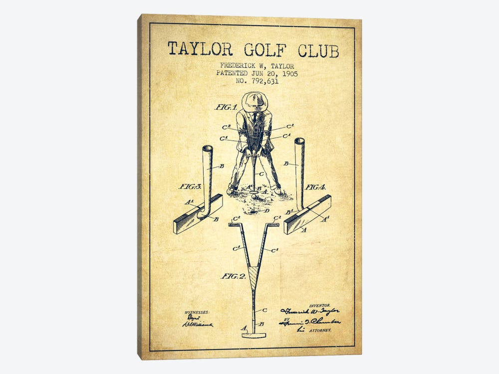 Taylor Golf Club Vintage Patent Blueprint by Aged Pixel 1-piece Art Print