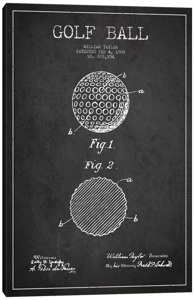 Golf Ball Charcoal Patent Blueprint Canvas Art Print - Sports Blueprints