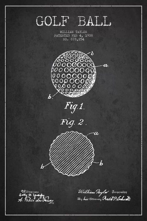 Golf Ball Charcoal Patent Blueprint