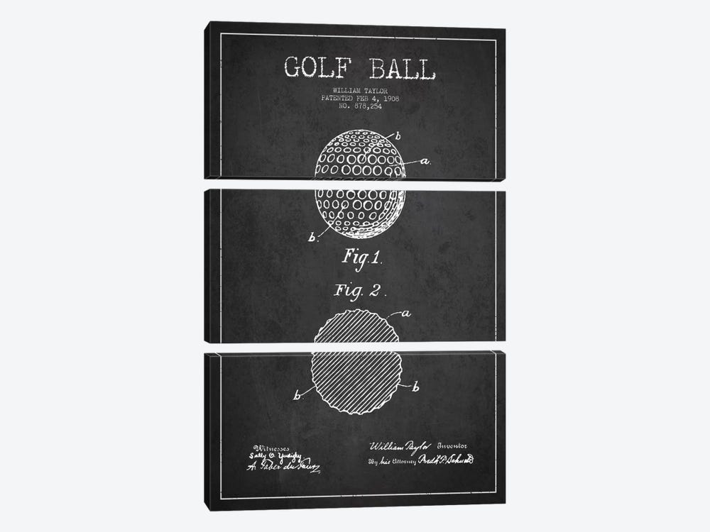 Golf Ball Charcoal Patent Blueprint by Aged Pixel 3-piece Canvas Art