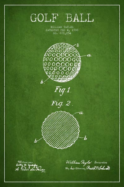 Golf Ball Green Patent Blueprint by Aged Pixel canvas print