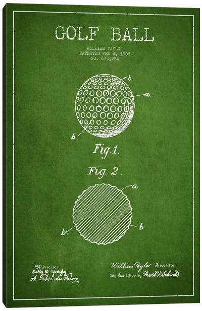 Golf Ball Green Patent Blueprint Canvas Art Print
