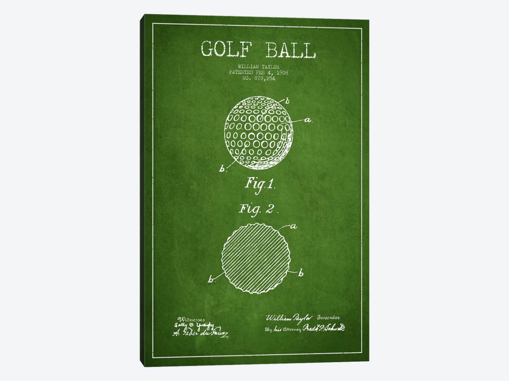 Golf Ball Green Patent Blueprint by Aged Pixel 1-piece Canvas Print