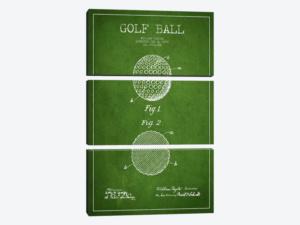 Golf Ball Green Patent Blueprint by Aged Pixel 3-piece Art Print