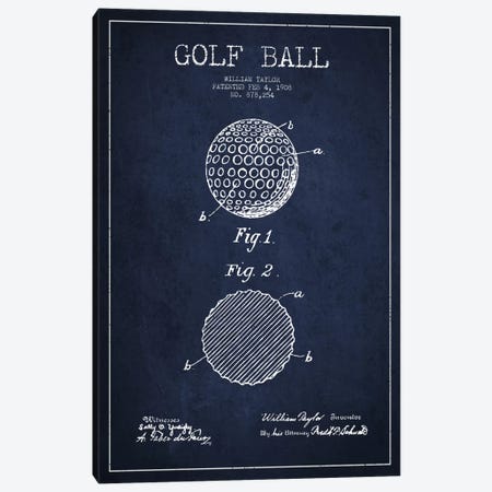 Golf Ball Navy Blue Patent Blueprint Canvas Print #ADP2187} by Aged Pixel Canvas Art