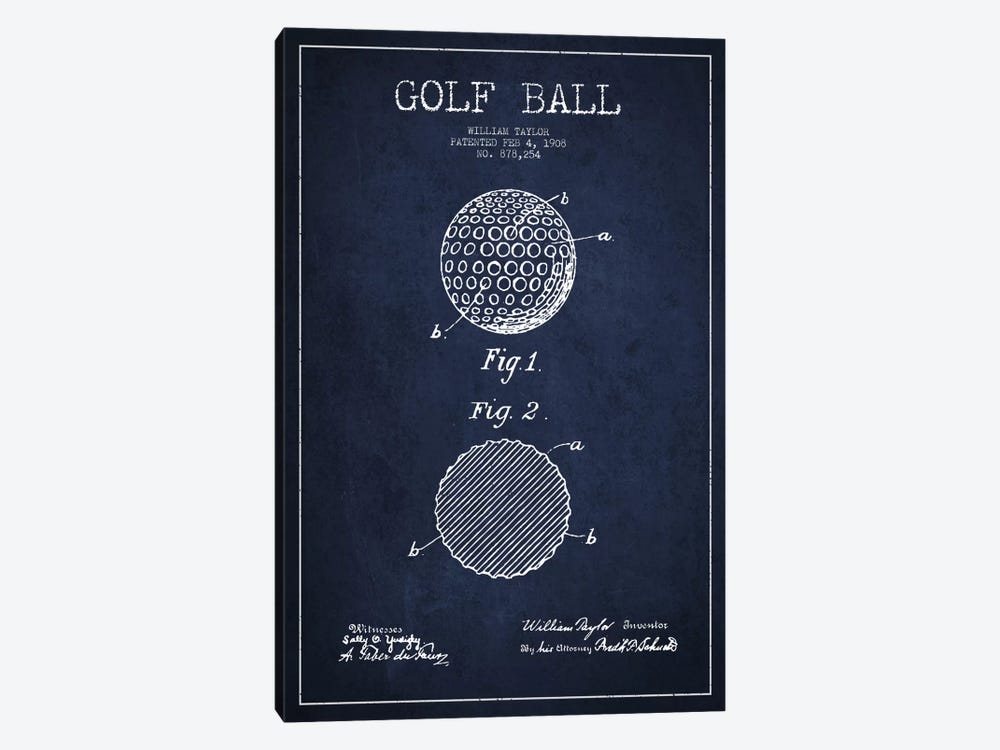 Golf Ball Navy Blue Patent Blueprint 1-piece Canvas Wall Art