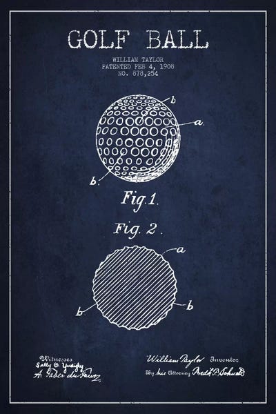 Golf: Golf Ball Navy Blue Patent Blueprint by Aged Pixel
