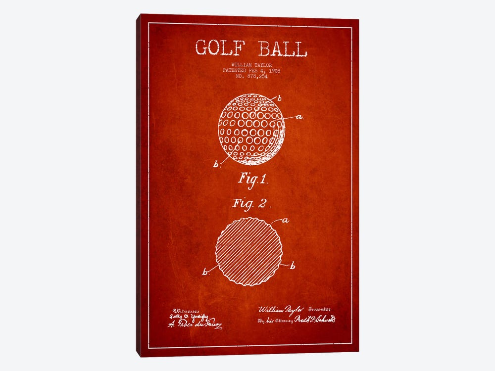 Golf Ball Red Patent Blueprint by Aged Pixel 1-piece Canvas Print