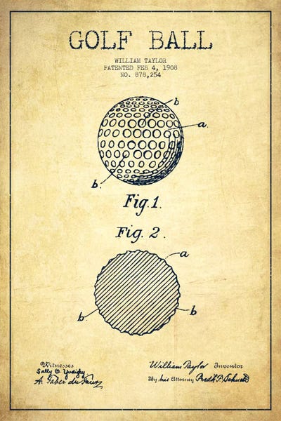 Golf Ball Vintage Patent Blueprint by Aged Pixel framed canvas print